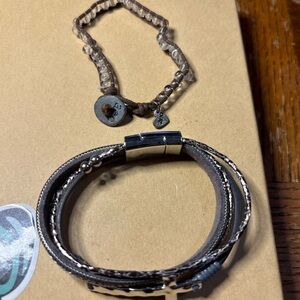 Silver and Brown Bracelet Set